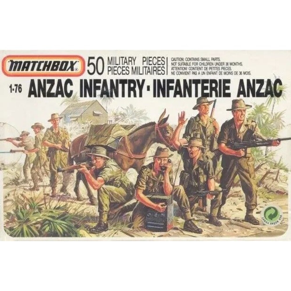 Matchbox 1:76 Anzac Infantry P-5008 50 Military Pieces WWII Green Vintage